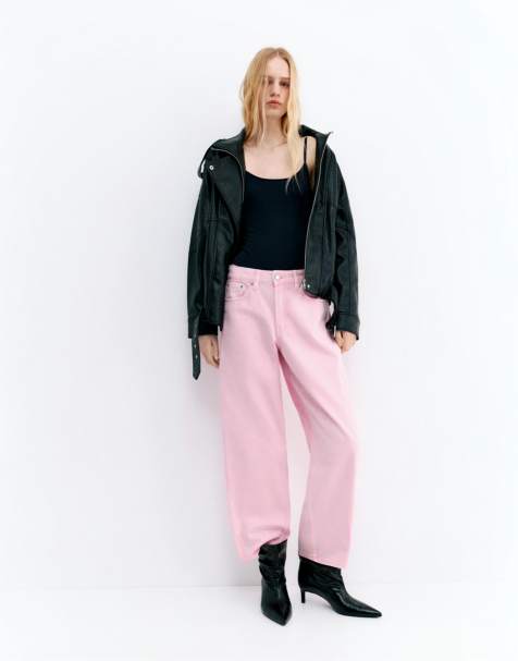 Pull&Bear - Jeans met wijde ronde pijpen in roze - view 1