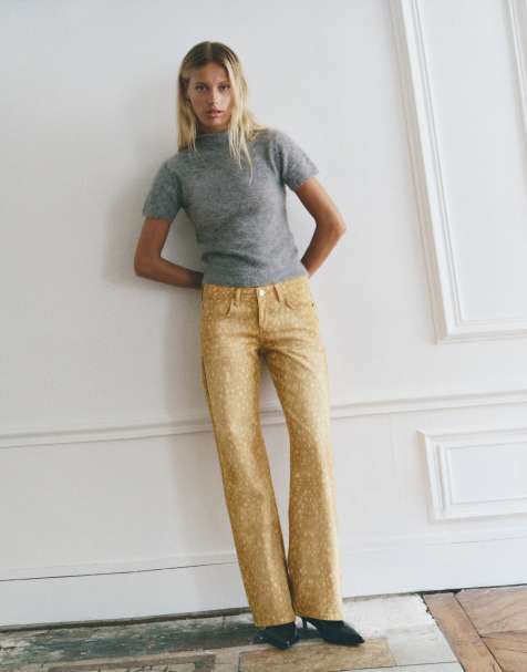 Pull&Bear Jeans mit Animal-Print und geradem Bein in Sand - view 1