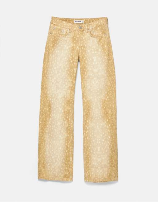 Pull&Bear Jeans mit Animal-Print und geradem Bein in Sand, 6 von 7