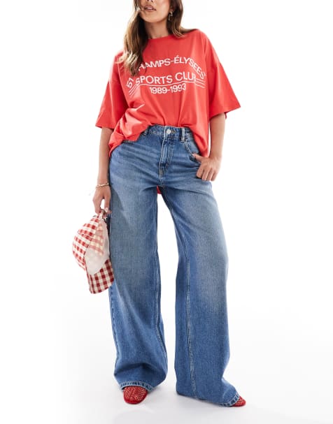 Pull&Bear – Jeans mit weitem Bein in Blau - view 1