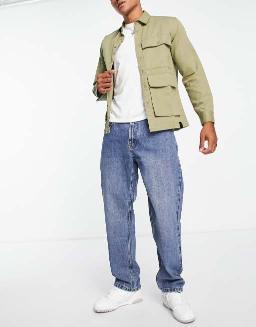 Pull&Bear – Jeans mit weitem Bein in Dunkelblau