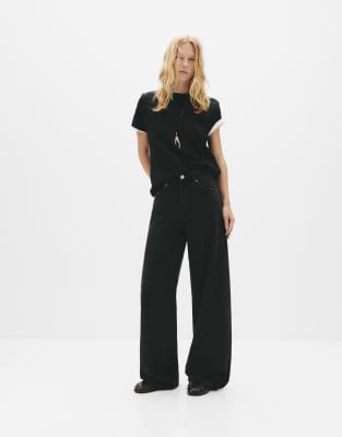 Pull & Bear - Jeans mit weitem Bein in Schwarz