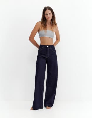 Pull & Bear - Jeans mit weitem Bein in Tintenblau