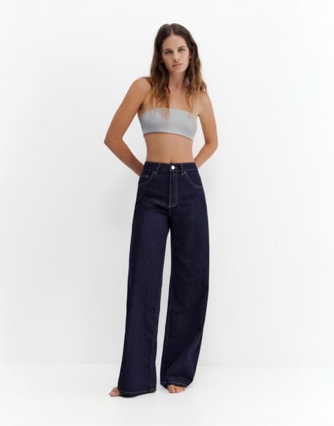 Pull&Bear – Jeans mit weitem Bein in Tintenblau - view 1