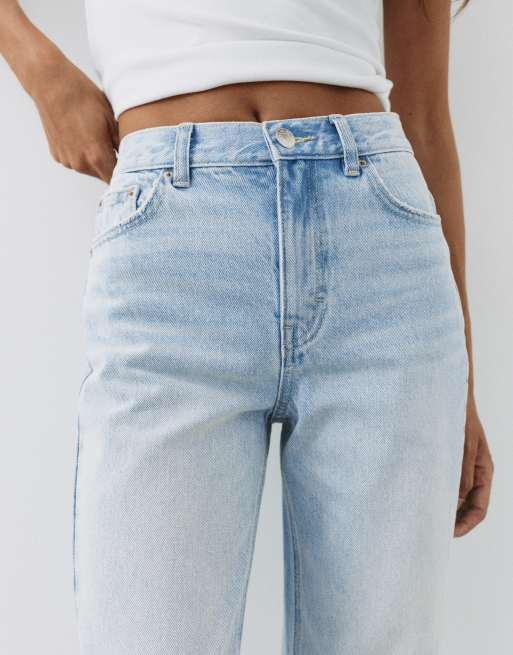 Pull&Bear jeans mom fit a vita alta in blu slavato, 3 di 7