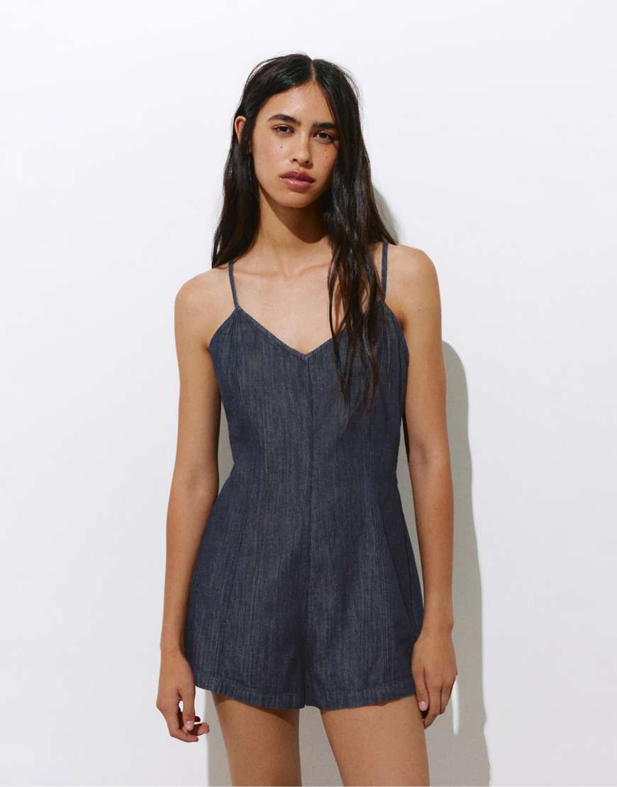 Jeans-Playsuit in Marineblau mit Trägern-Navy Navy XS