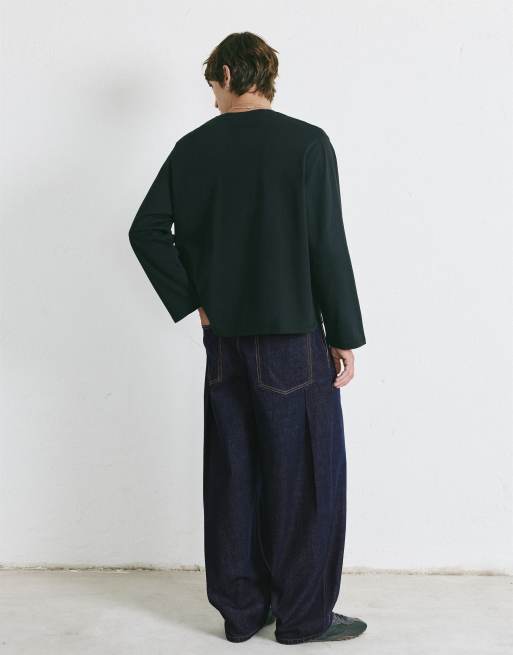 Pull&Bear jeans relaxed fit con pince e cintura navy, 2 di 6