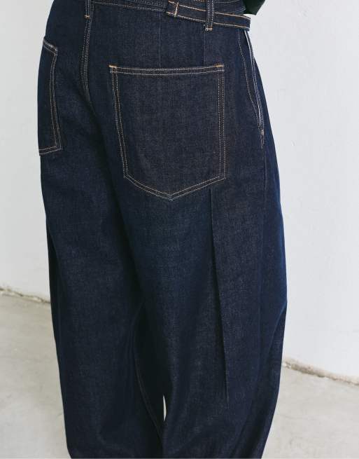 Pull&Bear jeans relaxed fit con pince e cintura navy, 5 di 6