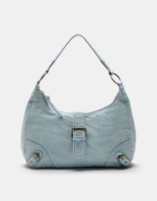 Pull & Bear - Jeans-Schultertasche in Blau mit Schnallen