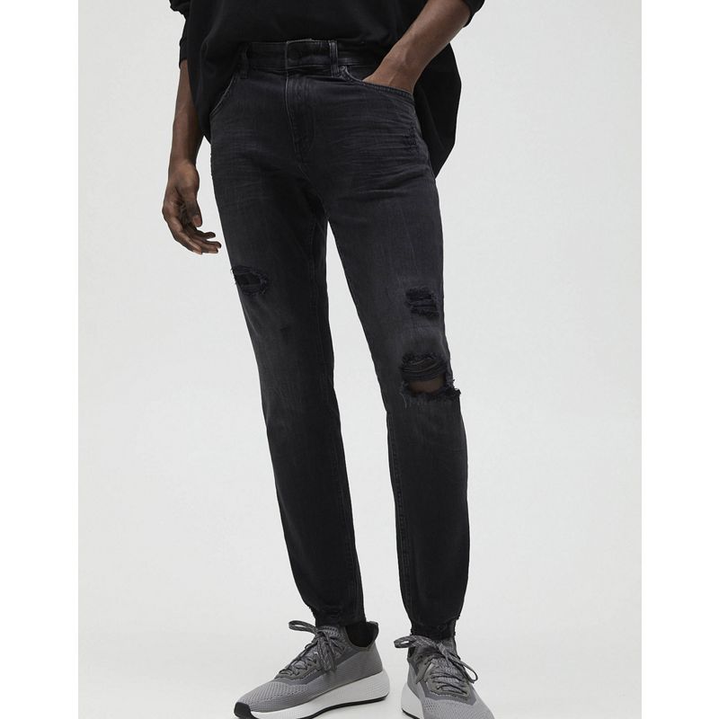Pull&Bear - Jeans skinny premium neri con strappi
