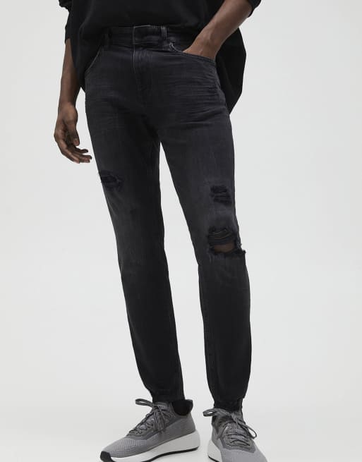 Pull&Bear - Jeans skinny premium neri con strappi