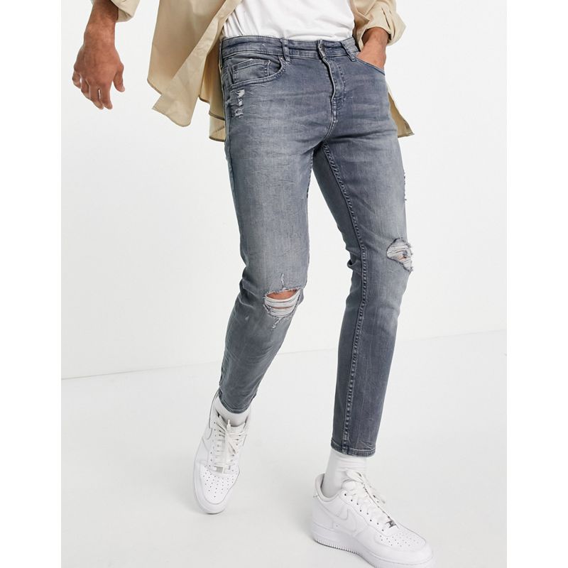 Uomo Jeans lavaggio scuro Pull&Bear - Jeans super skinny premium grigi con strappi