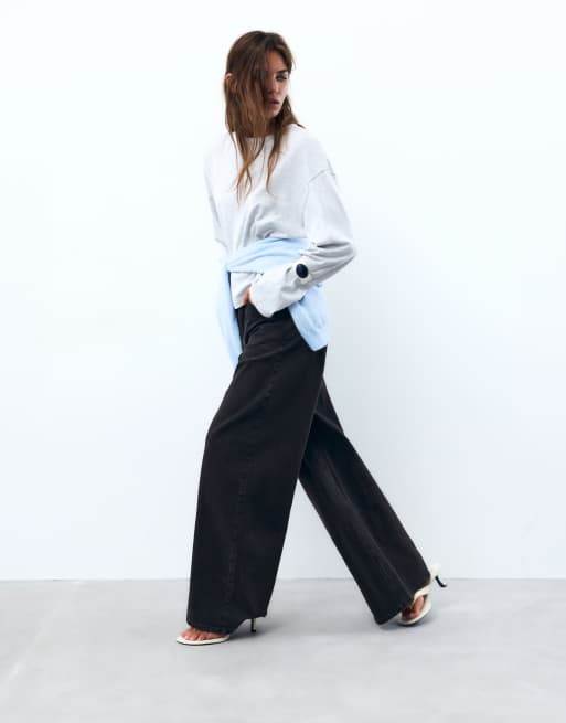 Pull&Bear jeans super wide-leg neri, 2 di 7
