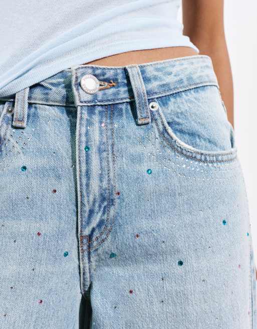 Pull&Bear jeans wide leg con strass azzurri, 5 di 7