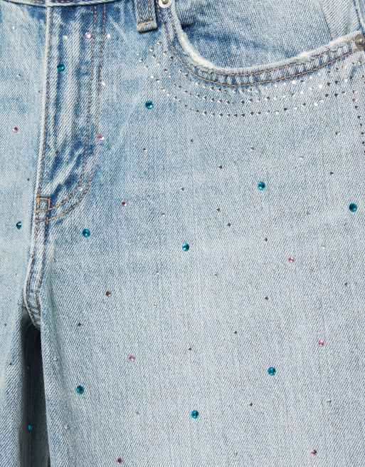 Pull&Bear jeans wide leg con strass azzurri, 7 di 7