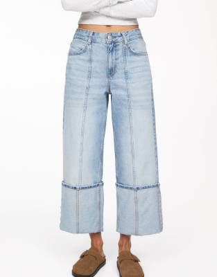 Pull & Bear Jeans With Stitched Cuffs In Blue