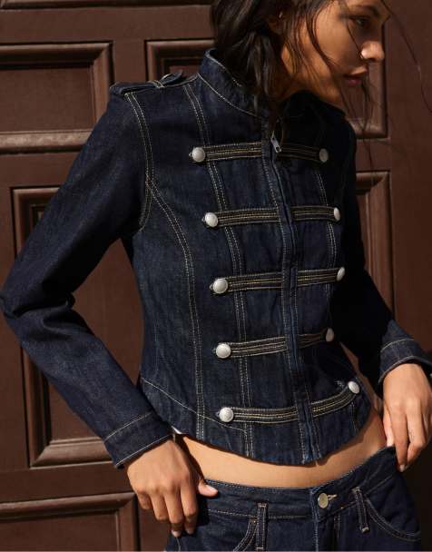 Pull&Bear Jeansjacke mit Knebelknöpfen in Marineblau - view 1