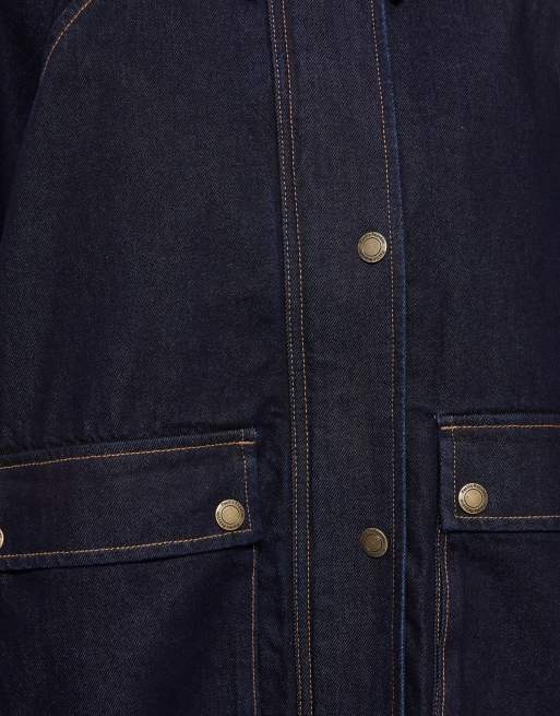 Pull&Bear Jeansjacke mit Kontrastkragen in Marineblau, 6 von 7