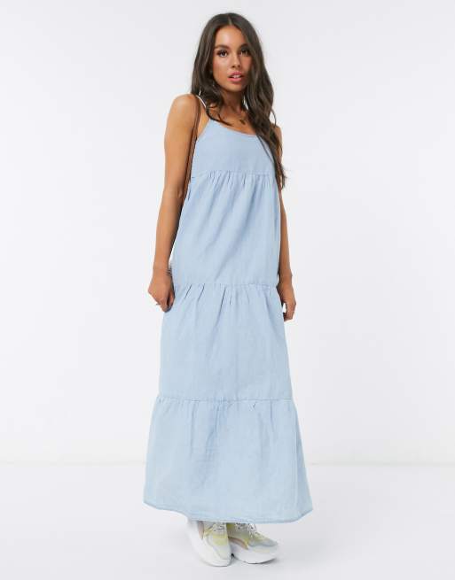 Pull&Bear – Jeansowa luźna sukienka midi