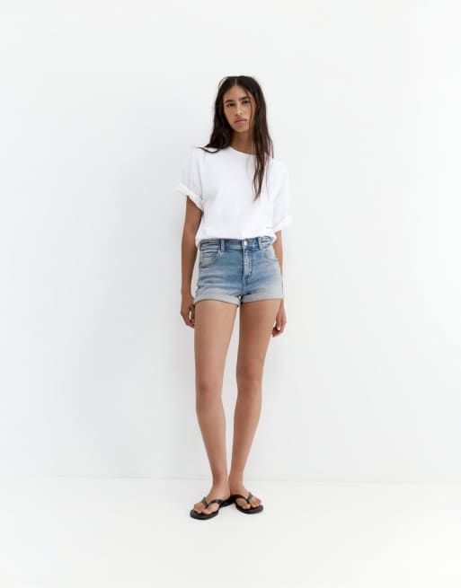 Pull&Bear – Jeansshorts in Blassblau mit mittelhohem Bund, 4 von 4