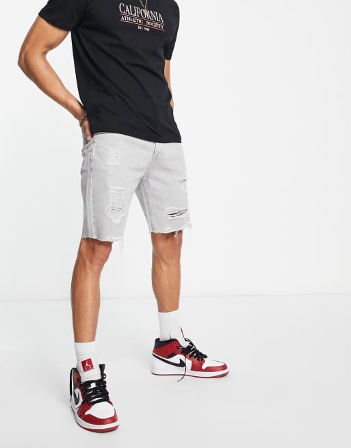 Pull&Bear – Jeansshorts mit Stückfärbung in Grau
