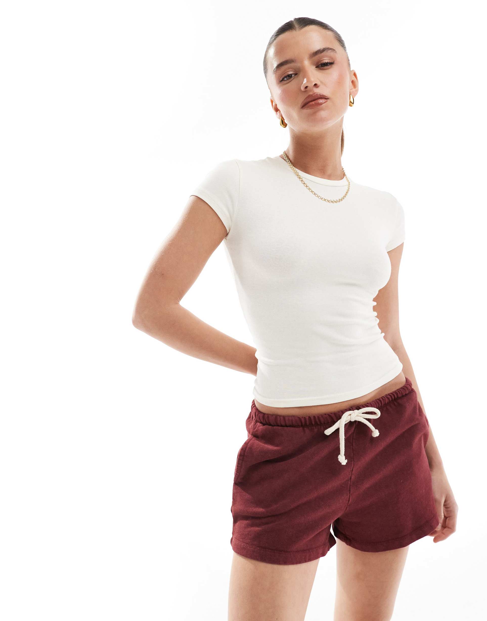 pull&bear jersey runner short in red
