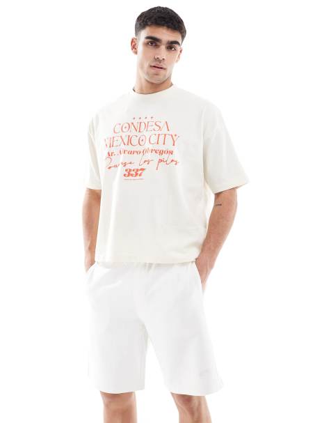Pull&Bear – Jersey-Shorts in Weiß mit „STDW“-Schriftzug - view 1