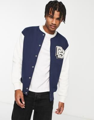 Pull&Bear Denim Jacket With Jersey Hoodie In Navy