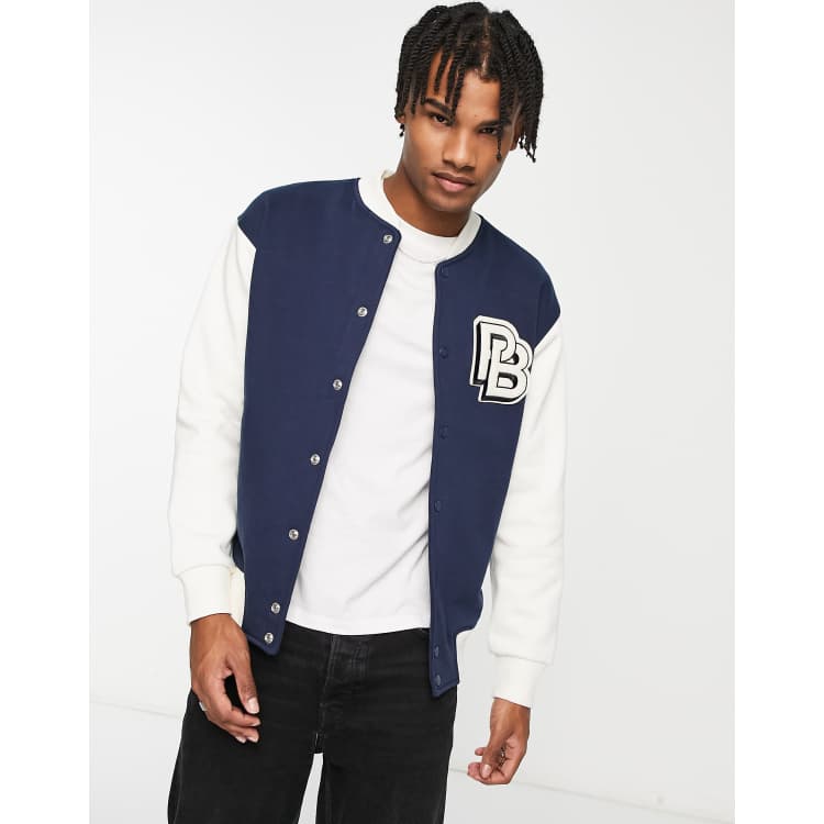 Pull Bear jersey varsity bomber jacket in dark blue ASOS