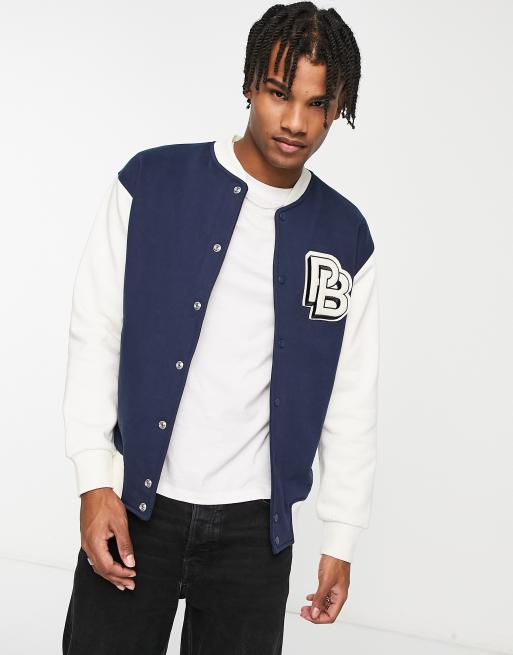 Black and best sale blue varsity jacket