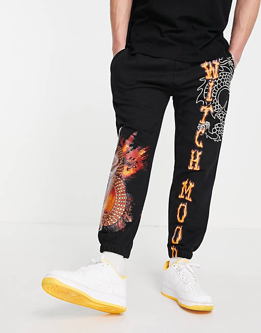 Pull&Bear jogger with burning down print co-ord in black