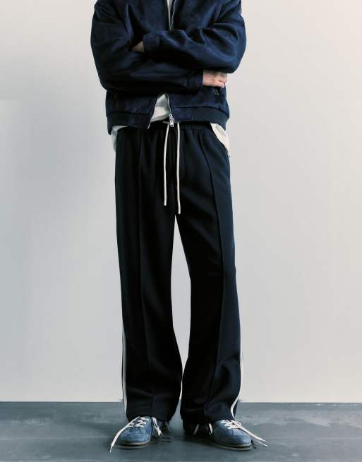 Pull&Bear joggerbukser med side-stribe i navy, 4 af 6