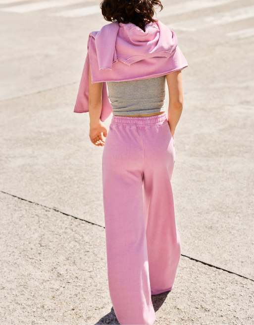 Pull&Bear joggers a gamba larga rosa, 2 di 5