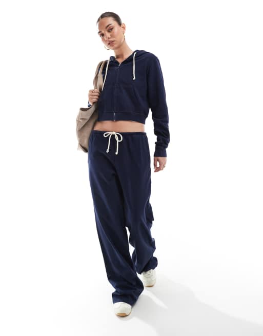 Pull&Bear - Joggers blu navy a fondo ampio in coordinato