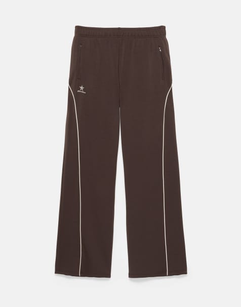 Pull&Bear joggers fluidi con profili a contrasto marroni - view 1