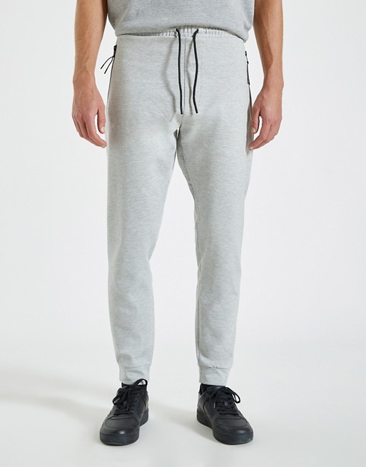 Pull&Bear joggers in grey with contrast zips