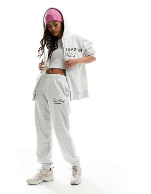 Pull&Bear - Joggers oversize grigio mélange con scritta 