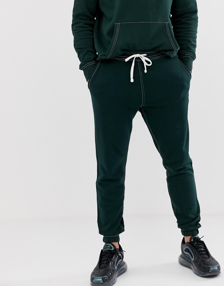 Pull&Bear - Joggers verdi con cuciture a contrasto-Verde