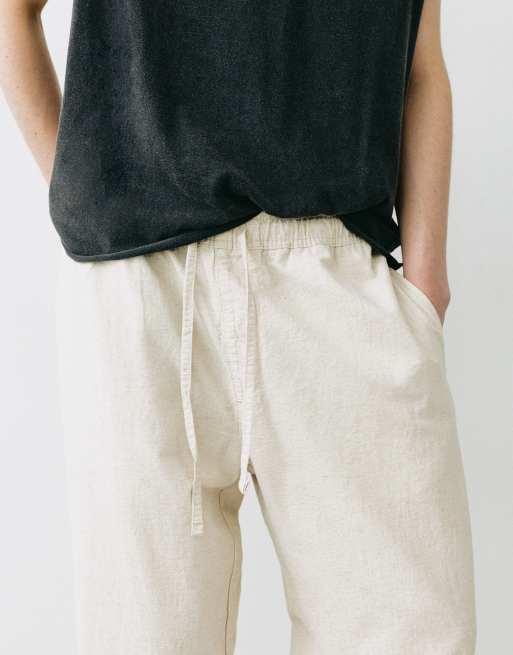 Pull&Bear joggers with linen in beige, 3 of 7