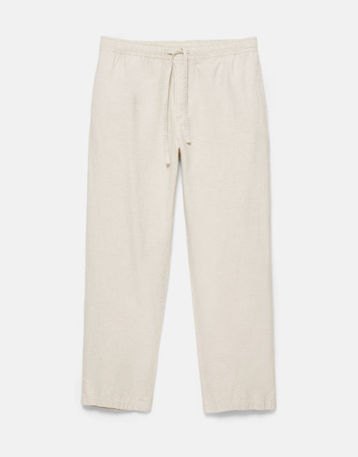 Pull&Bear joggers with linen in beige, 6 of 7