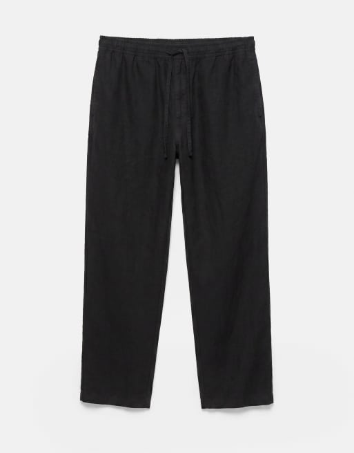 Pull&Bear joggers with linen in black, 6 of 7