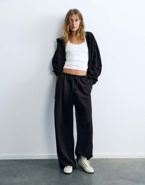 Pull&Bear joggingbroek met elastische zoom in donker antraciet - view 1
