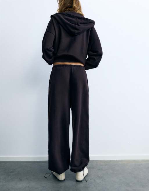 Pull&Bear joggingbroek met elastische zoom in donker antraciet, 3 van 7