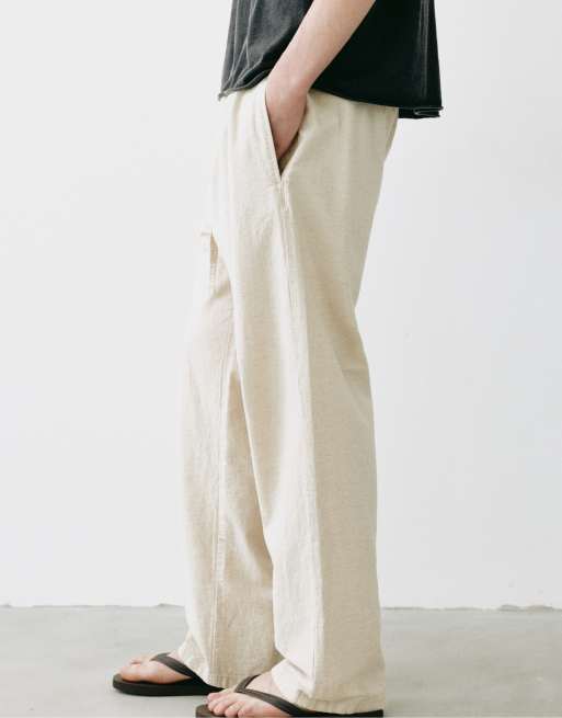 Pull&Bear joggingbroek met linnen in beige, 5 van 7