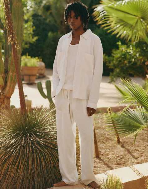 Pull&Bear - Joggingbroek van een linnenmix in wit - view 1