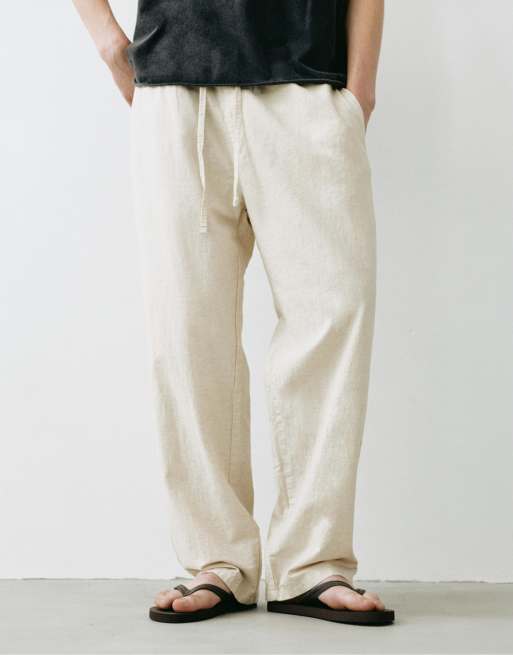 Pull&Bear joggingbukser i hør i beige, 4 af 7