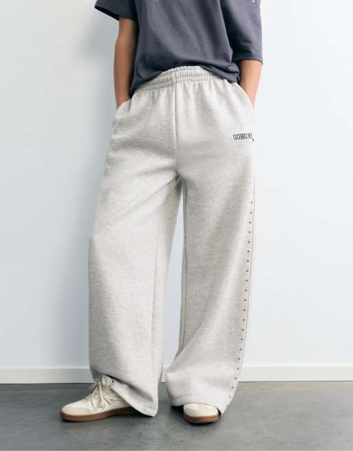 Pull&Bear joggingbukser med nitter i gråmeleret, 2 af 7