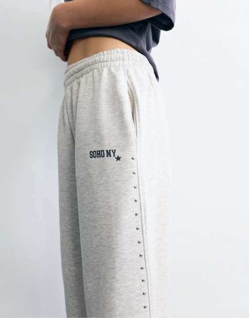 Pull&Bear joggingbukser med nitter i gråmeleret, 3 af 7