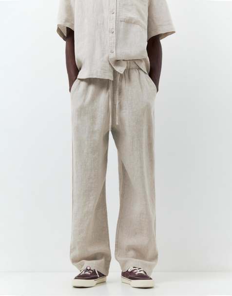 Pull&Bear – Jogginghose aus 100% Leinen in Beige - view 1