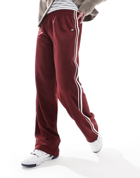 Pull&Bear – Jogginghose in Burgunderrot mit weitem Bein und seitlichen Streifen - view 1